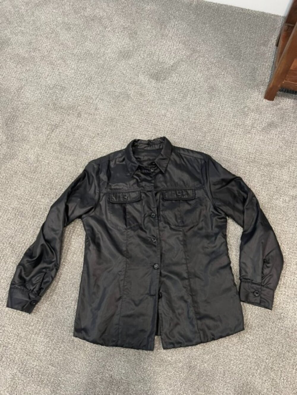 Womens Black Satin Shirtjac with Light quilting-Size Small